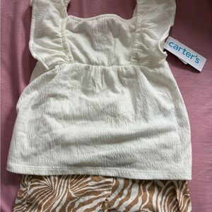 Carter's Cream Ruffled Sleeve and Printed Shorts Set